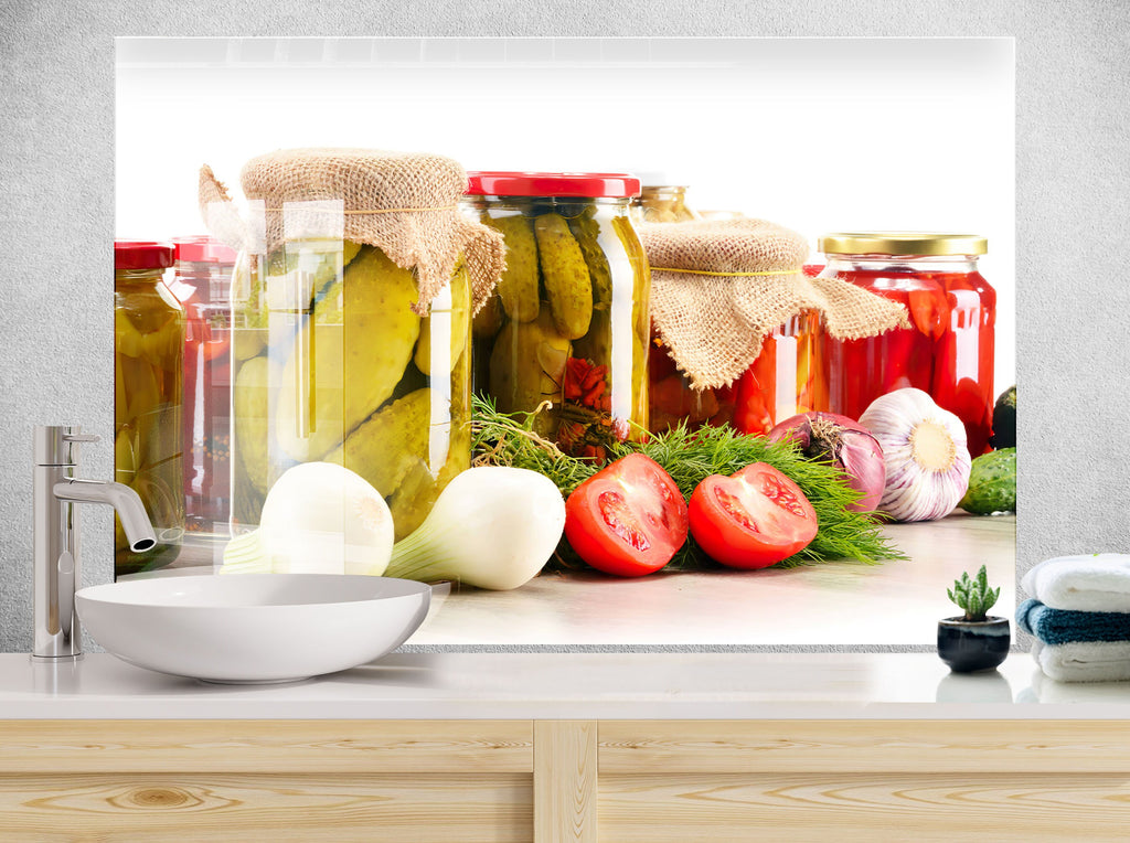 Rustic Pickled Vegetables - Glass Kitchen Backsplash-BacksplashArtworks