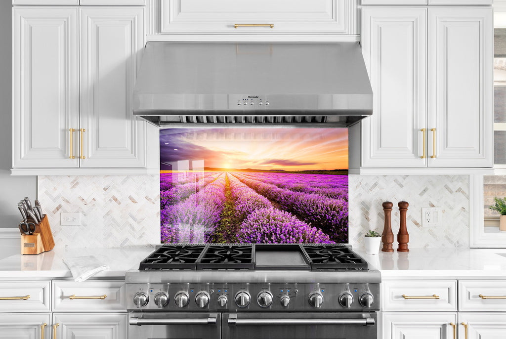 Lavender Field Sunset – Glass Kitchen Backsplash-BacksplashArtworks