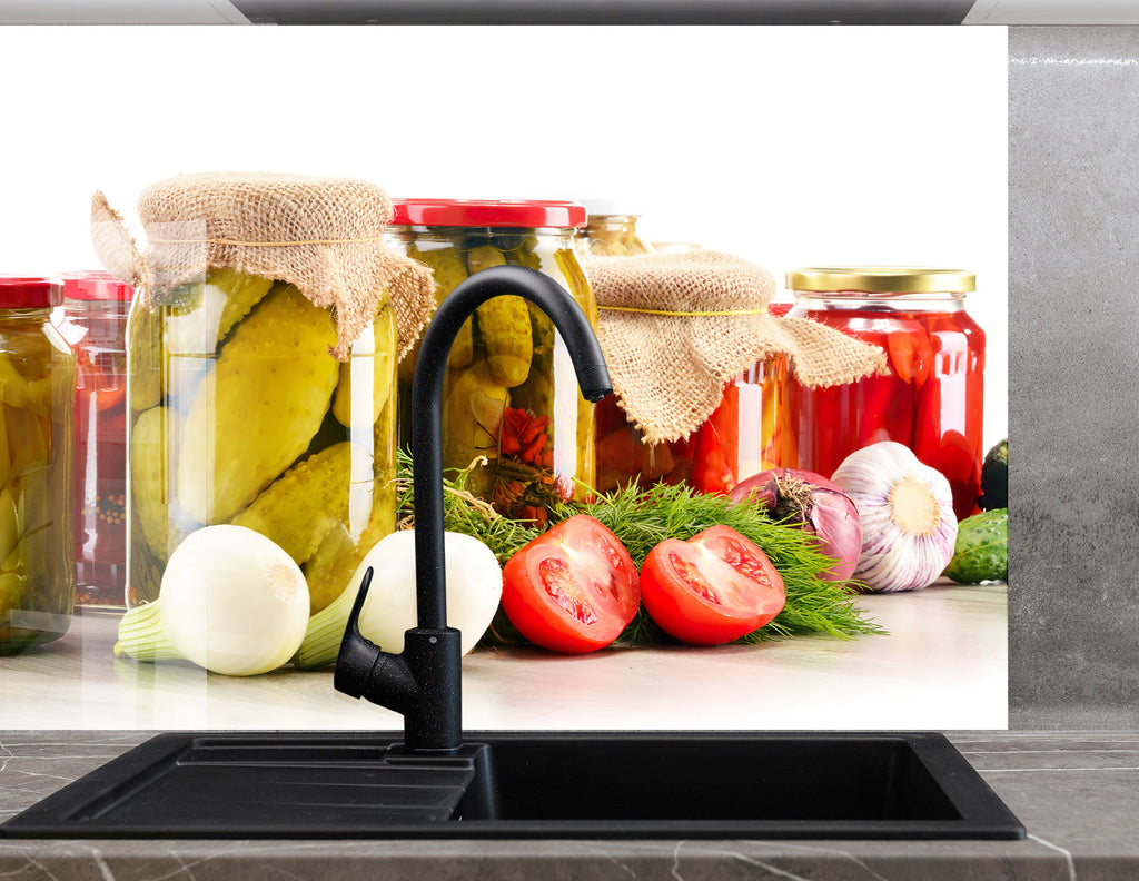 Rustic Pickled Vegetables - Glass Kitchen Backsplash-BacksplashArtworks