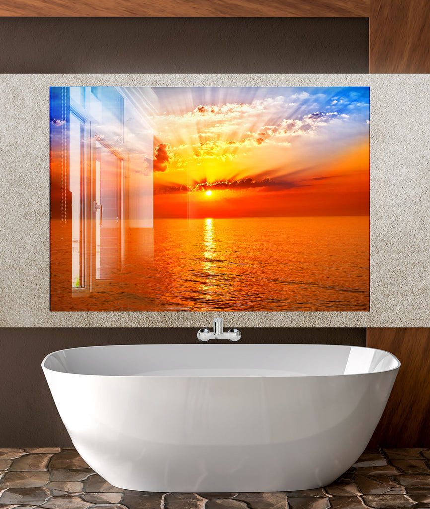 Golden Ocean Sunset Landscape – Glass Kitchen Backsplash-BacksplashArtworks