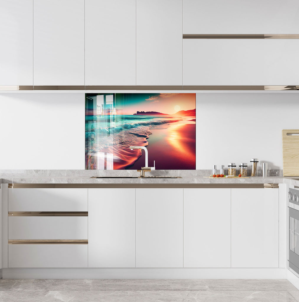 Tropical Sunset Glow – Glass Kitchen Backsplash-BacksplashArtworks