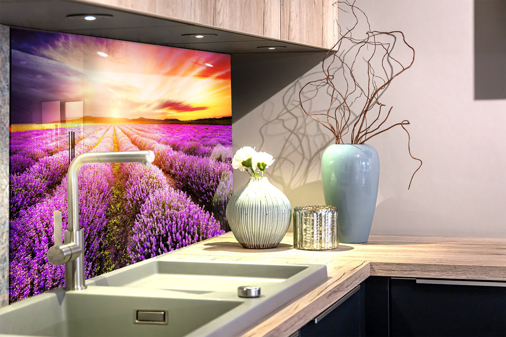 Lavender Field Sunset – Glass Kitchen Backsplash-BacksplashArtworks