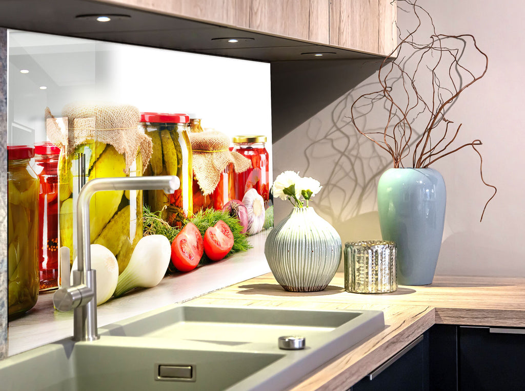 Rustic Pickled Vegetables - Glass Kitchen Backsplash-BacksplashArtworks