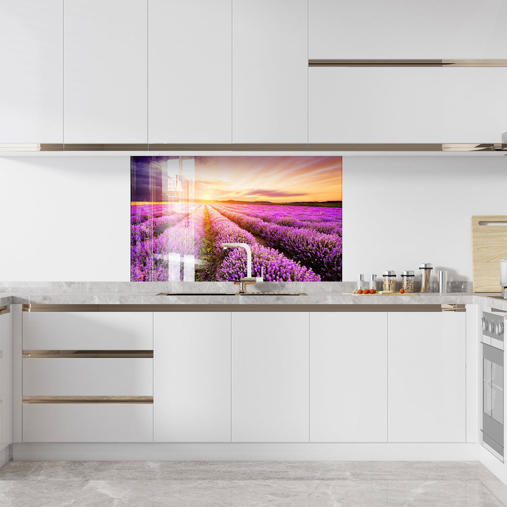 Lavender Field Sunset – Glass Kitchen Backsplash-BacksplashArtworks