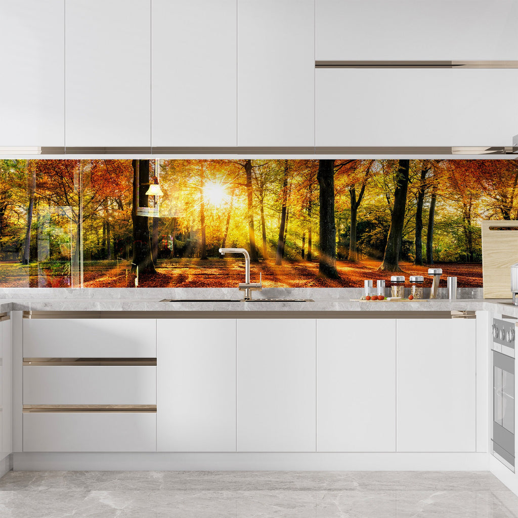 Golden Autumn Forest - Glass Kitchen Backsplash-BacksplashArtworks