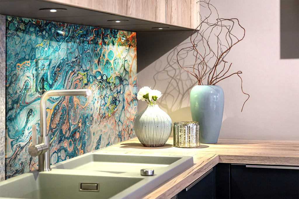 Oceanic Flow - Glass Kitchen Backsplash-BacksplashArtworks
