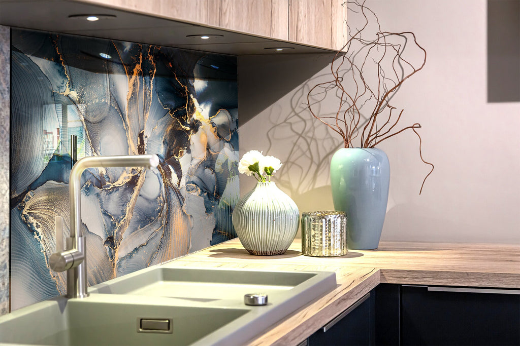 Midnight Gold Marble - Glass Kitchen Backsplash-BacksplashArtworks