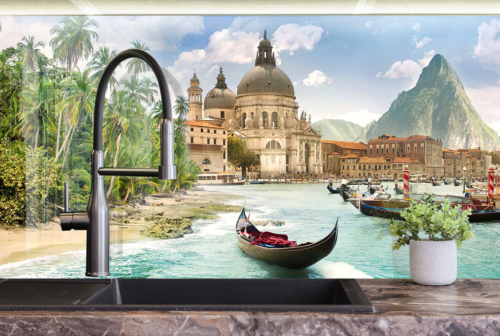 Venice Tropical Escape - Glass Kitchen Backsplash-BacksplashArtworks