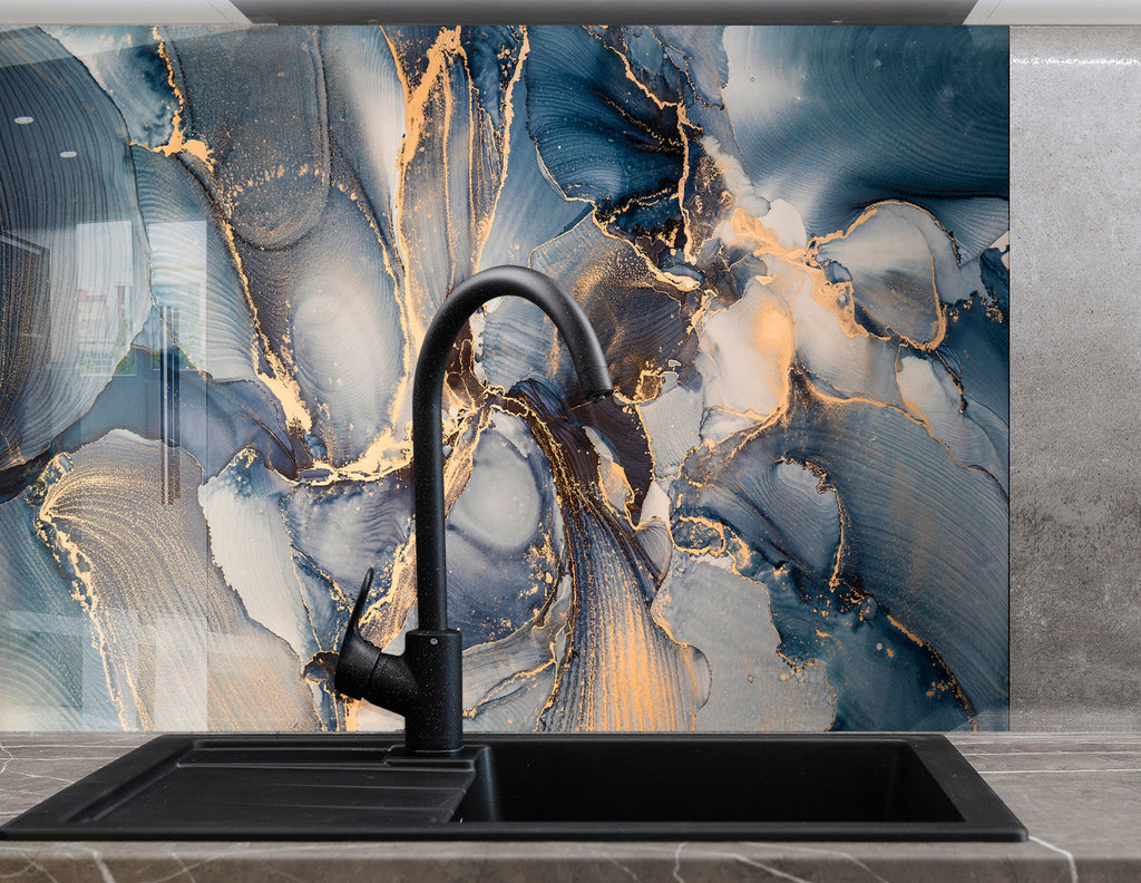 Midnight Gold Marble - Glass Kitchen Backsplash-BacksplashArtworks