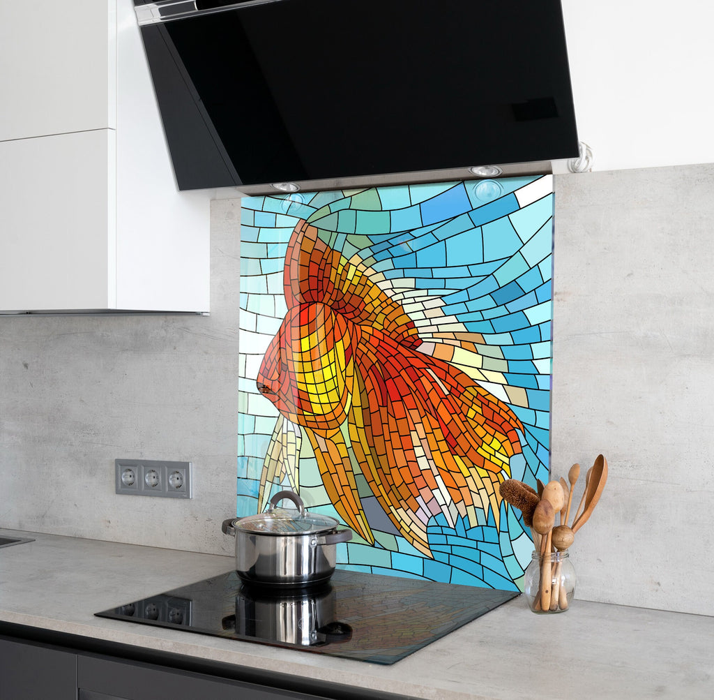 Mosaic Goldfish – Stained Glass Kitchen Backsplash-BacksplashArtworks