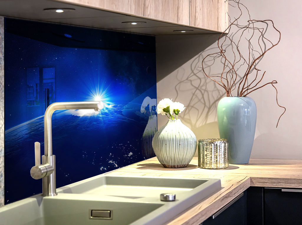 Earth from Space Glass Kitchen Backsplash – Cosmic Sunrise Design-BacksplashArtworks