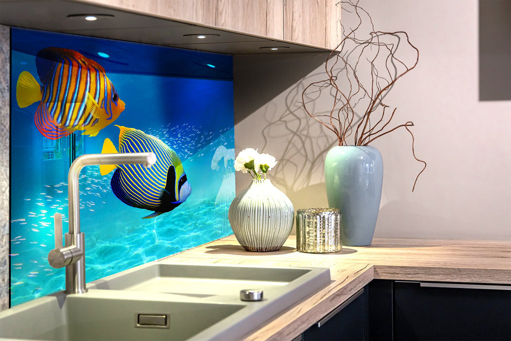 Vibrant Ocean Glass Kitchen Backsplash – Colorful Tropical Fish Design-BacksplashArtworks