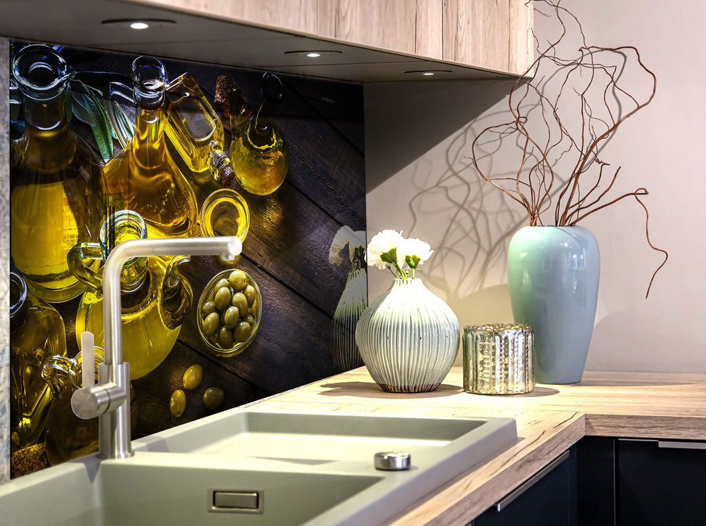 Olive Oil Glass Kitchen Backsplash – Fresh Olive Design-BacksplashArtworks