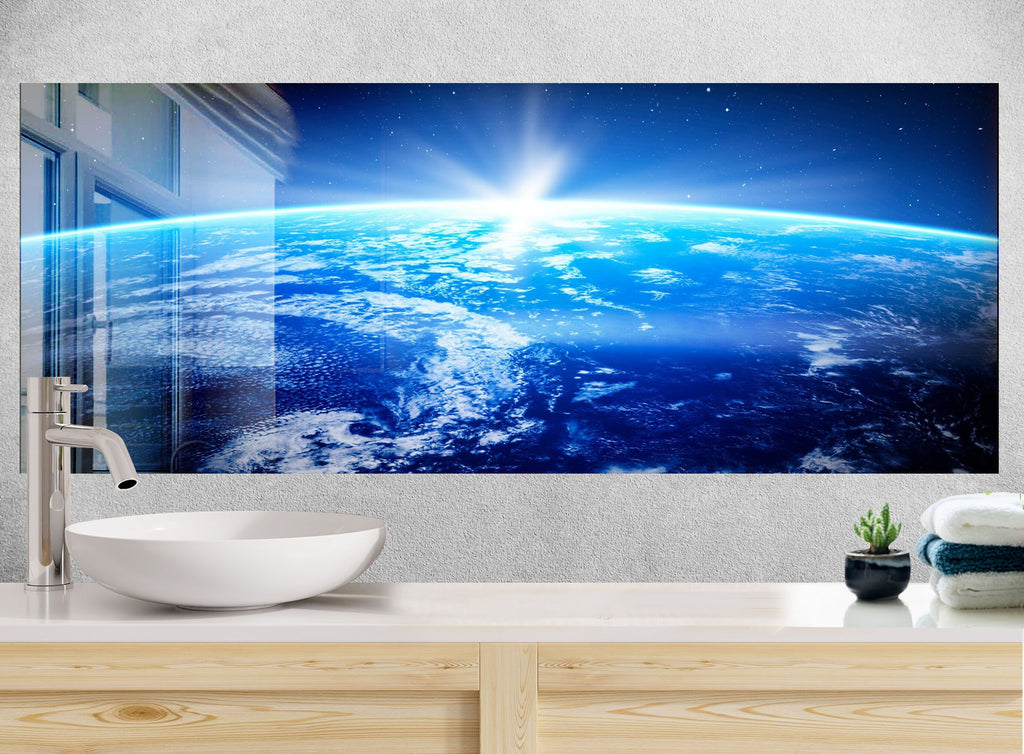 Earth from Space Glass Kitchen Backsplash – Solar Flare Design-BacksplashArtworks