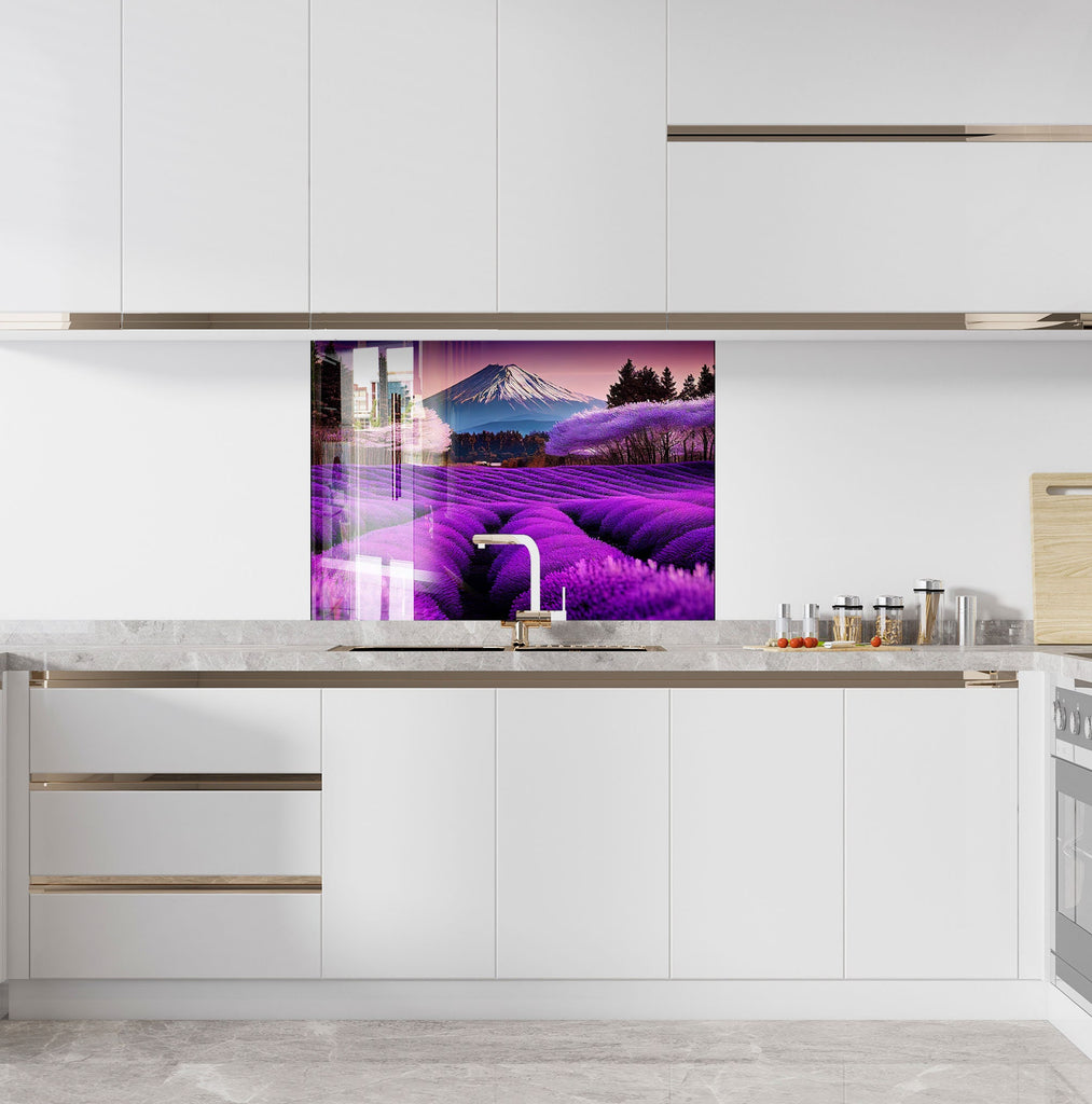 Lavender Fields of Mount Fuji – Glass Kitchen Backsplash-BacksplashArtworks
