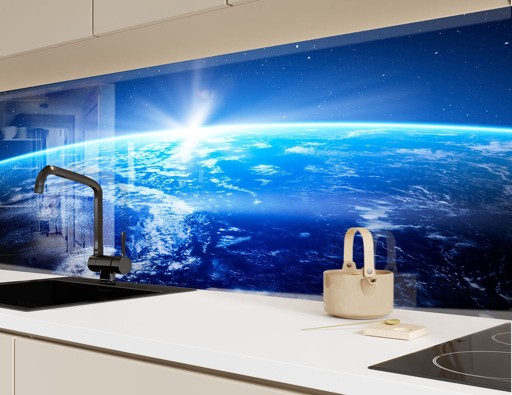 Earth from Space Glass Kitchen Backsplash – Solar Flare Design-BacksplashArtworks