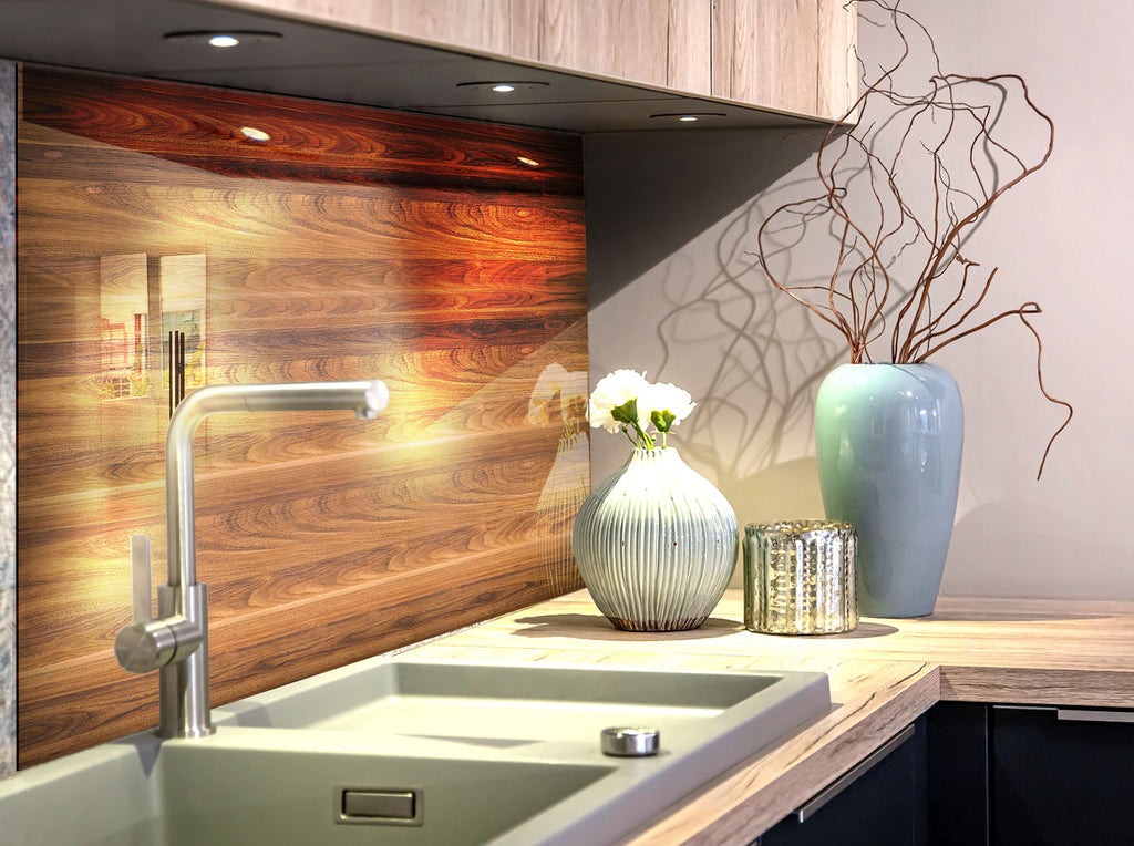 Natural Walnut Wood Pattern - Glass Kitchen Backsplash-BacksplashArtworks