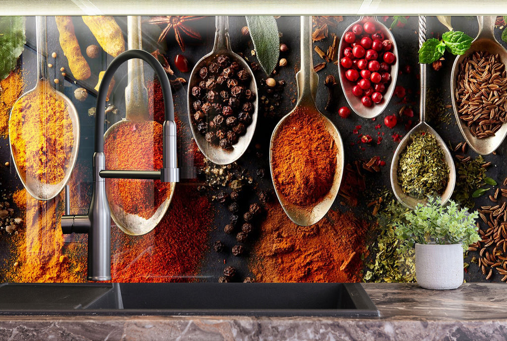 Spices & Herbs Symphony - Tempered Glass Kitchen Backsplash-BacksplashArtworks