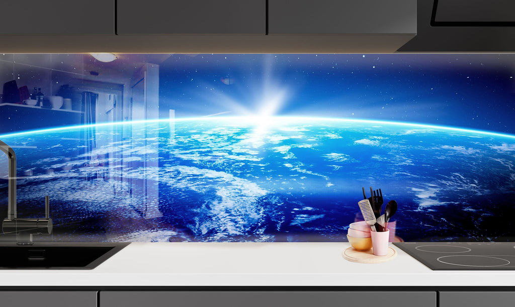 Earth from Space Glass Kitchen Backsplash – Solar Flare Design-BacksplashArtworks