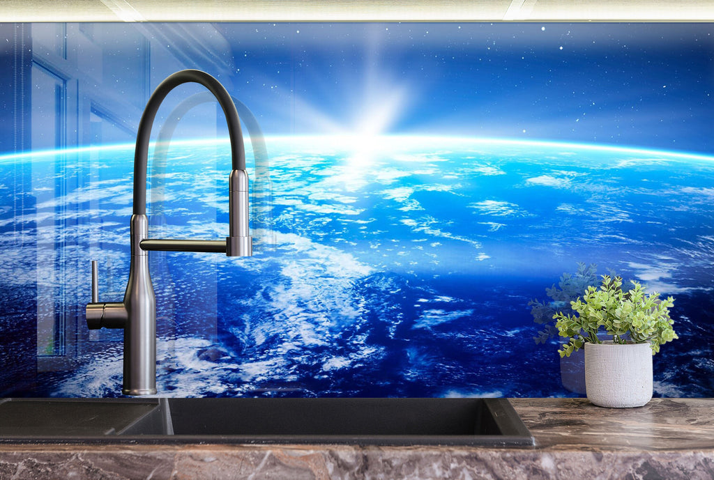 Earth from Space Glass Kitchen Backsplash – Solar Flare Design-BacksplashArtworks