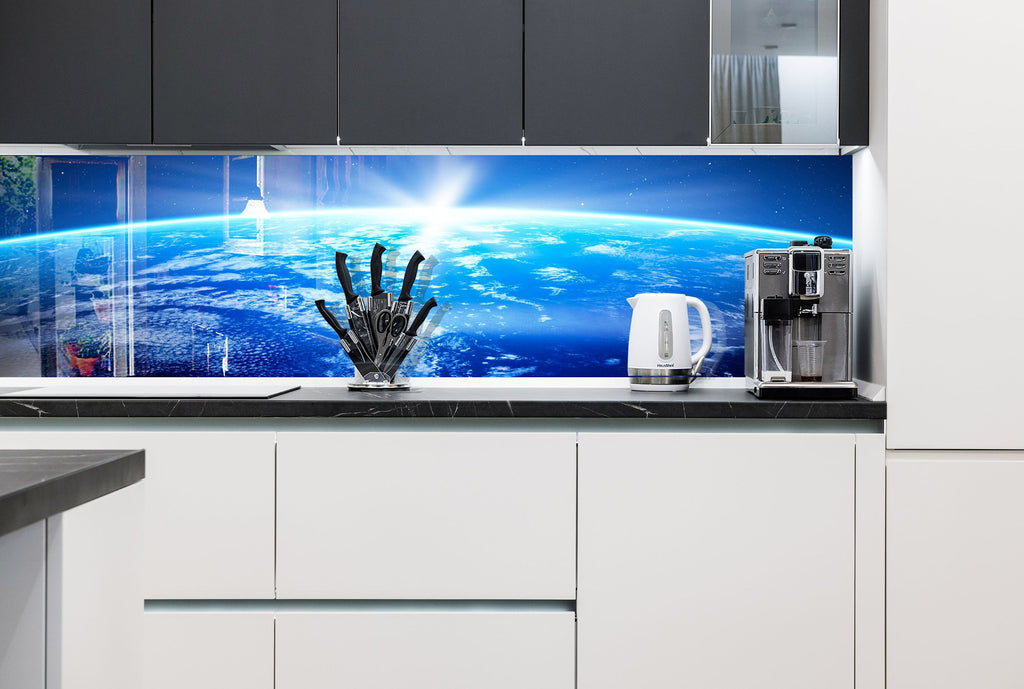 Earth from Space Glass Kitchen Backsplash – Solar Flare Design-BacksplashArtworks