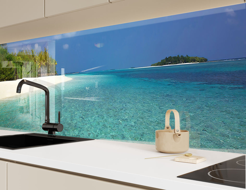 Beauty Tropical Beach Wall Art – Tempered Glass Bathroom Backsplash-BacksplashArtworks
