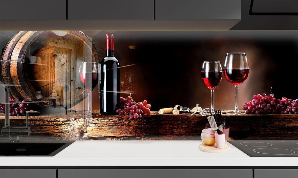Rustic Wine & Barrel Glass Backsplash – Vineyard Red Wine Elegance-BacksplashArtworks