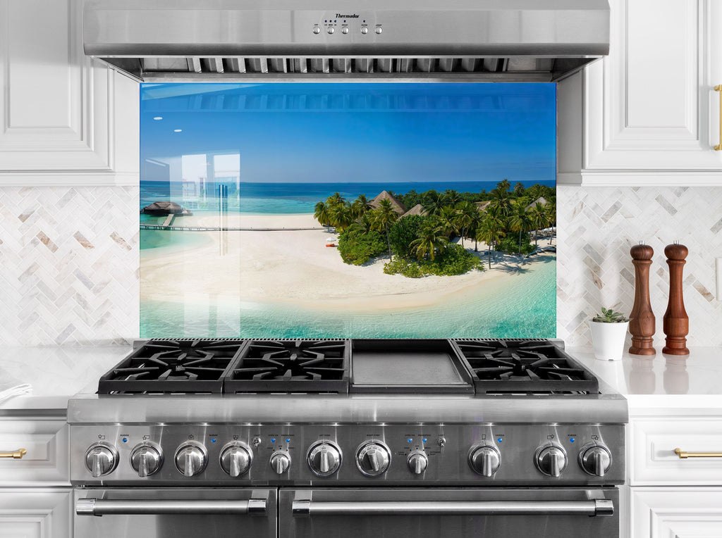 Tropical Beach Paradise Wall Art – Tempered Glass Bathroom Backsplash-BacksplashArtworks