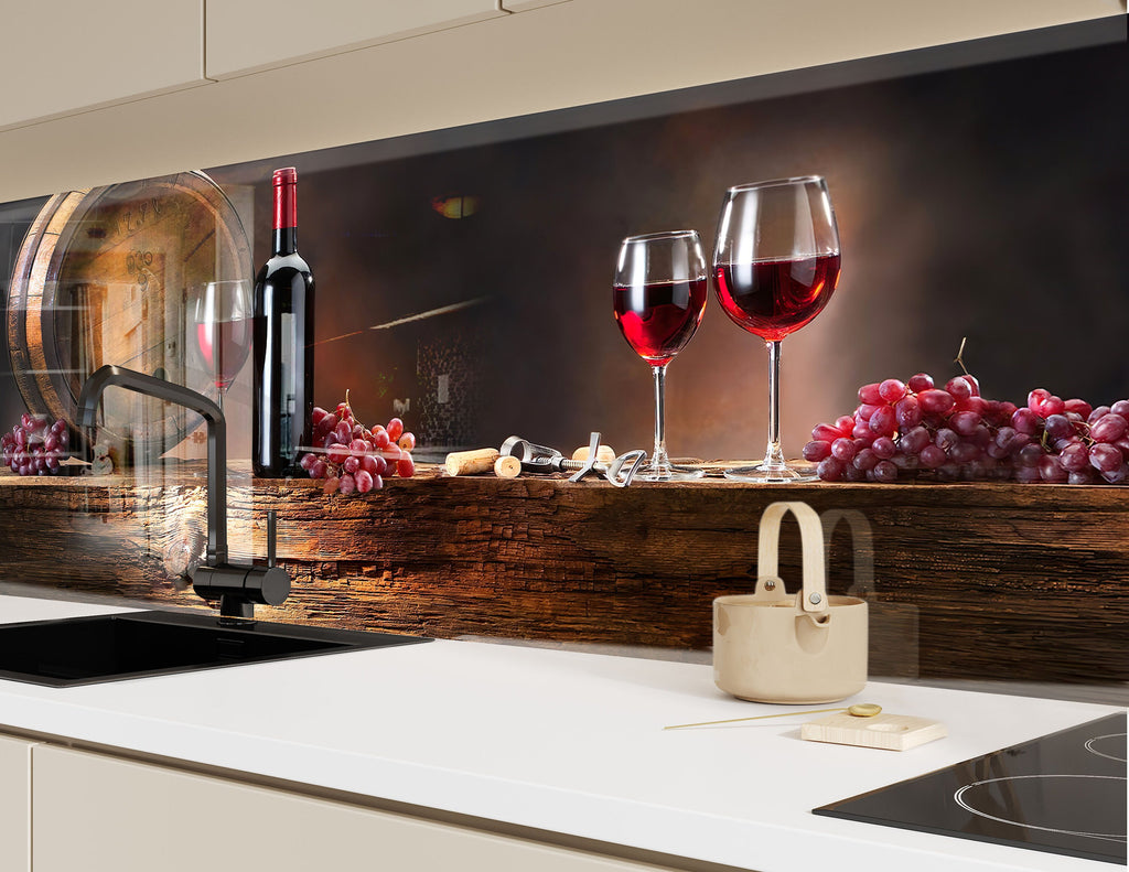 Rustic Wine & Barrel Glass Backsplash – Vineyard Red Wine Elegance-BacksplashArtworks