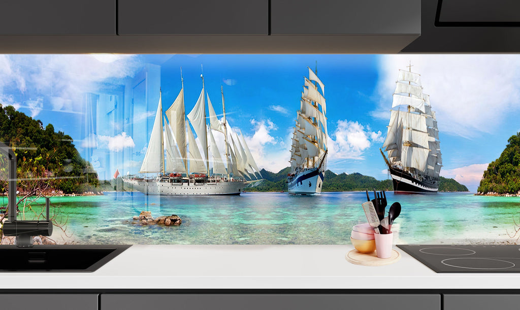 Sailing Paradise – Glass Kitchen Backsplash-BacksplashArtworks