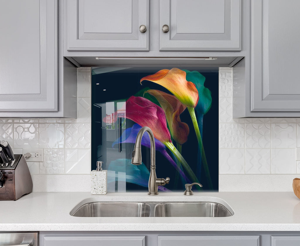 Botanical Floral Tempered Glass Backsplash-BacksplashArtworks
