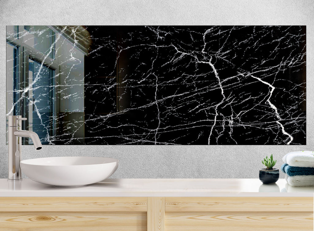 Black Marble Vein - Glass Bathroom Backsplash-BacksplashArtworks