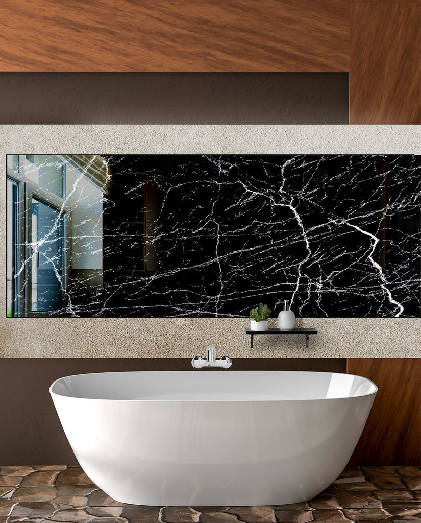 Black Marble Vein - Glass Bathroom Backsplash-BacksplashArtworks