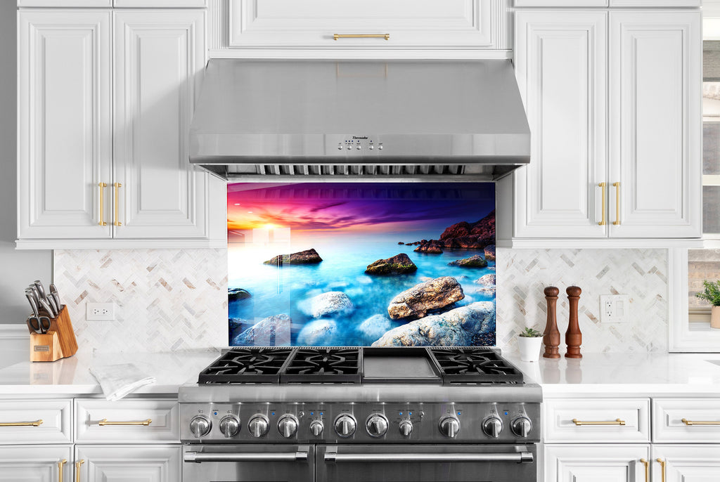 Mystical Coastal Sunset – Glass Kitchen Backsplash-BacksplashArtworks