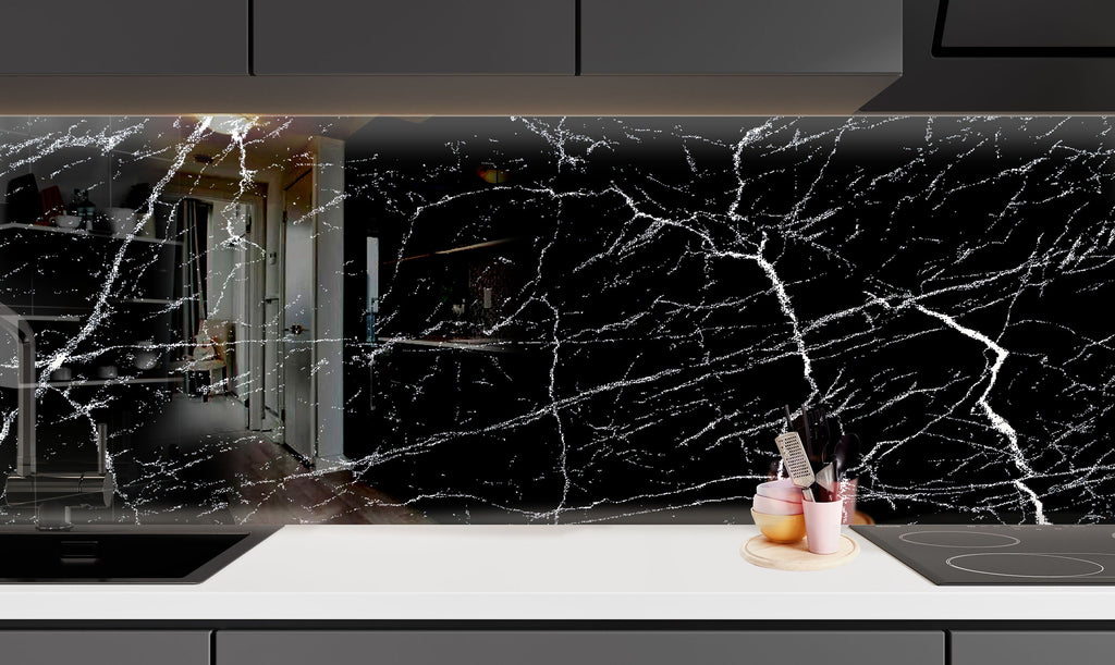 Black Marble Vein - Glass Bathroom Backsplash-BacksplashArtworks