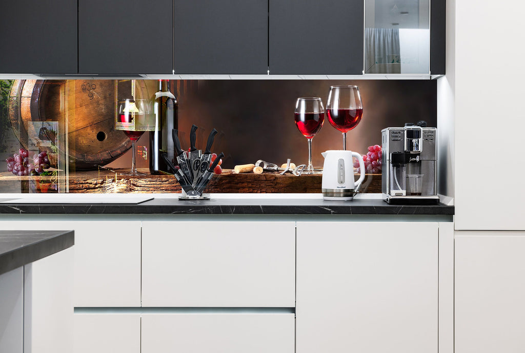 Rustic Wine & Barrel Glass Backsplash – Vineyard Red Wine Elegance-BacksplashArtworks