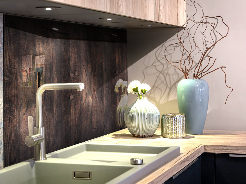 Dark Oak Wood - Glass Kitchen Backsplash-BacksplashArtworks