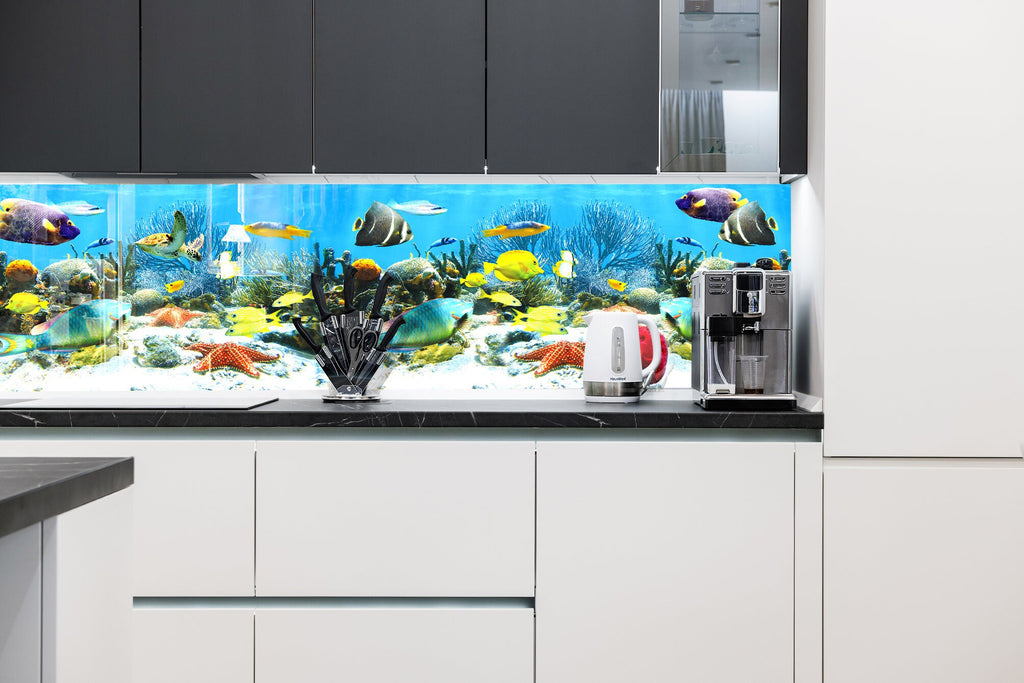 Vibrant Ocean Glass Kitchen Backsplash – Colorful Coral Reef Design-BacksplashArtworks