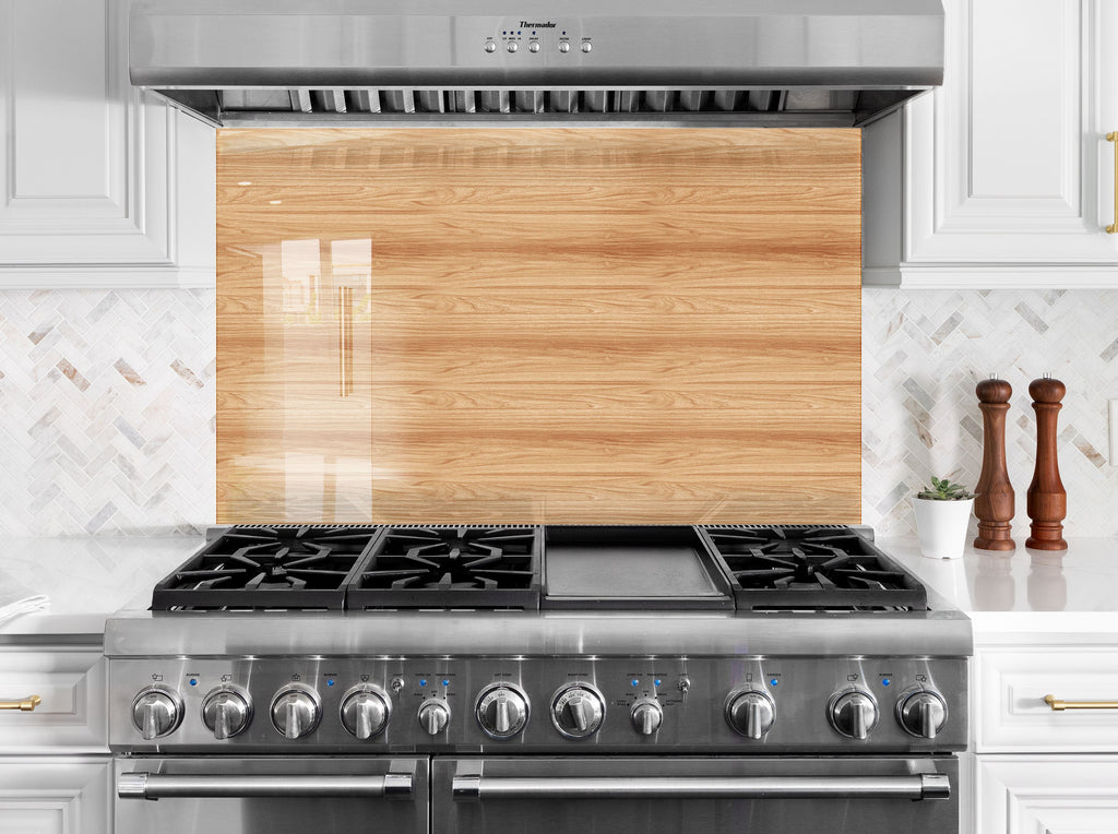 Light Oak Wood - Glass Kitchen Backsplash-BacksplashArtworks