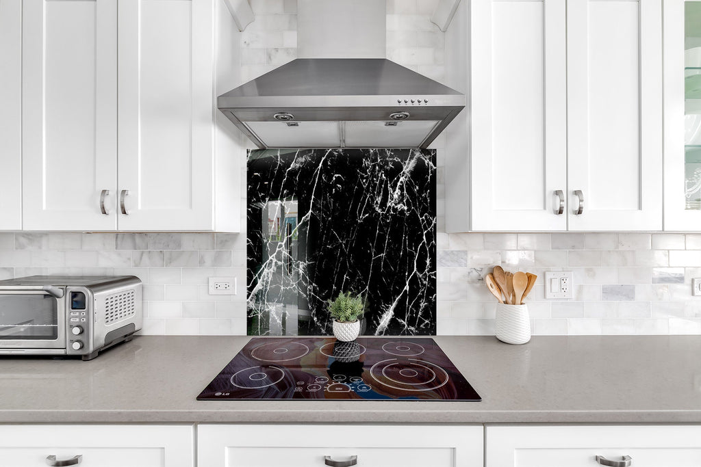 Black Marble with White Veins - Glass Kitchen Backsplash-BacksplashArtworks