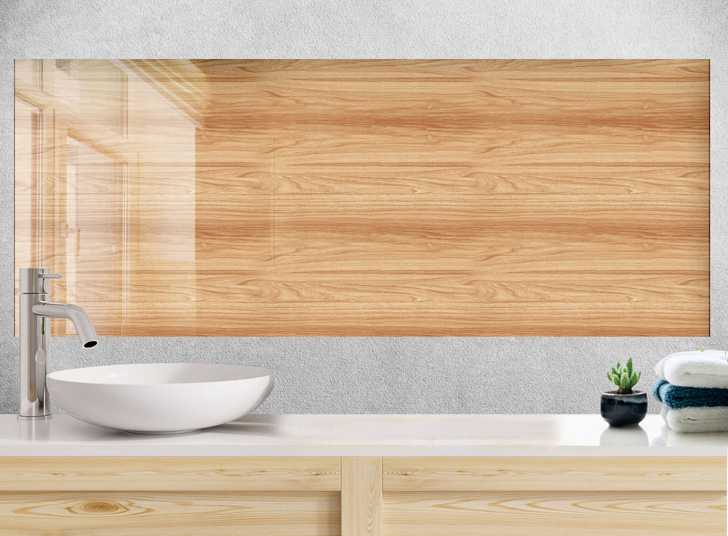 Light Oak Wood - Glass Kitchen Backsplash-BacksplashArtworks