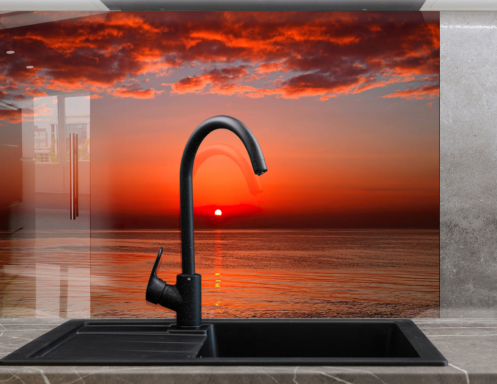 Fiery Sunset Serenity – Glass Kitchen Backsplash-BacksplashArtworks