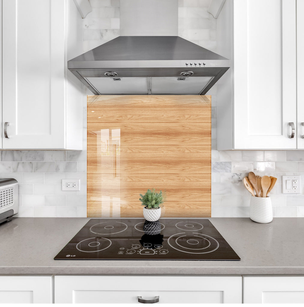 Light Oak Wood - Glass Kitchen Backsplash-BacksplashArtworks