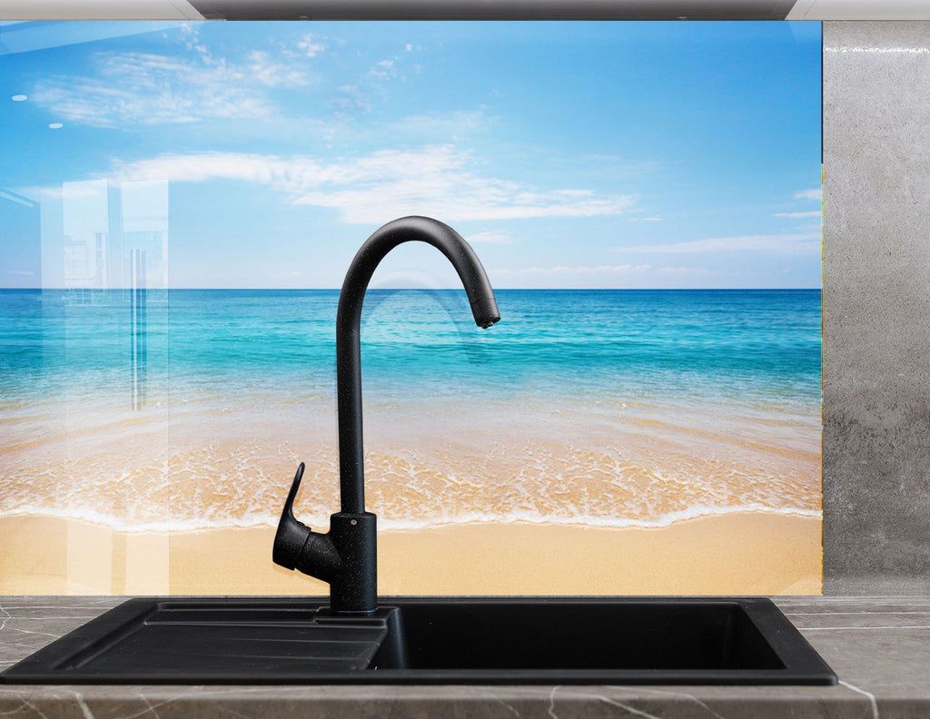 Tropical Ocean Landscape – Glass Kitchen Backsplash-BacksplashArtworks