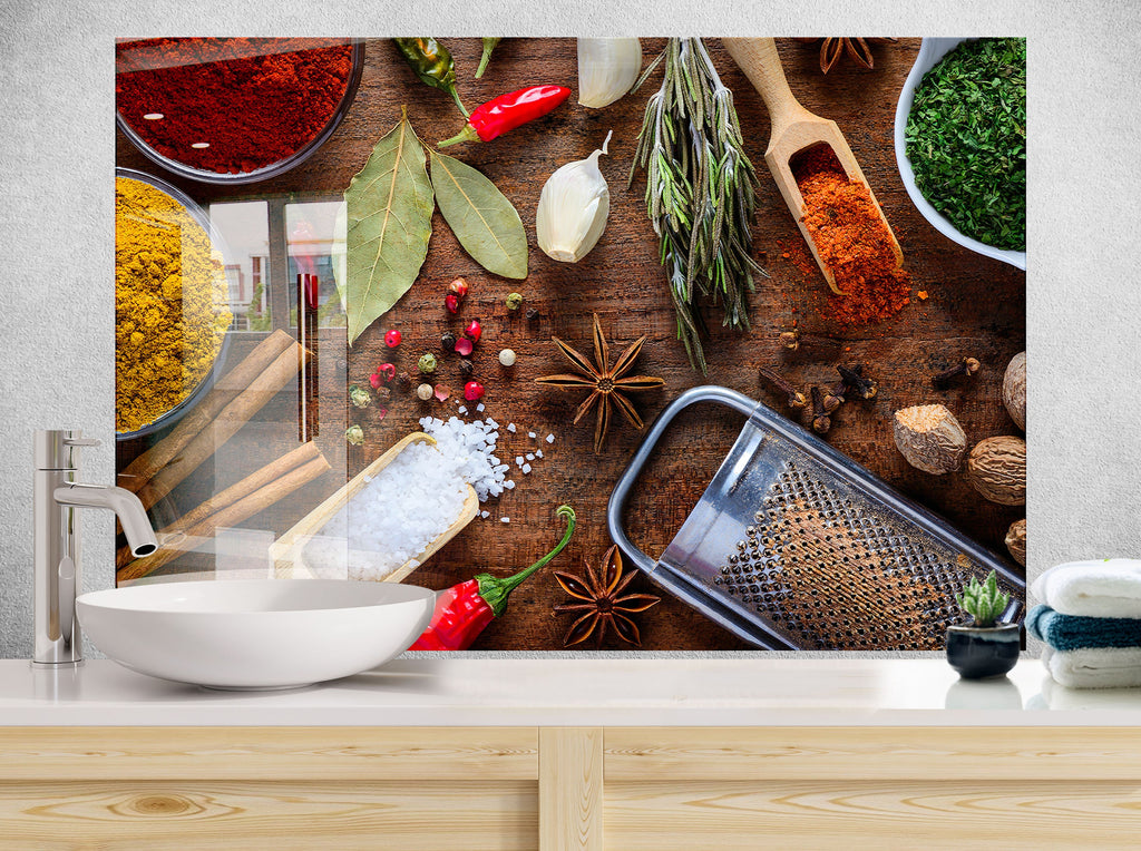 Herb & Spice - Glass Kitchen Backsplash-BacksplashArtworks