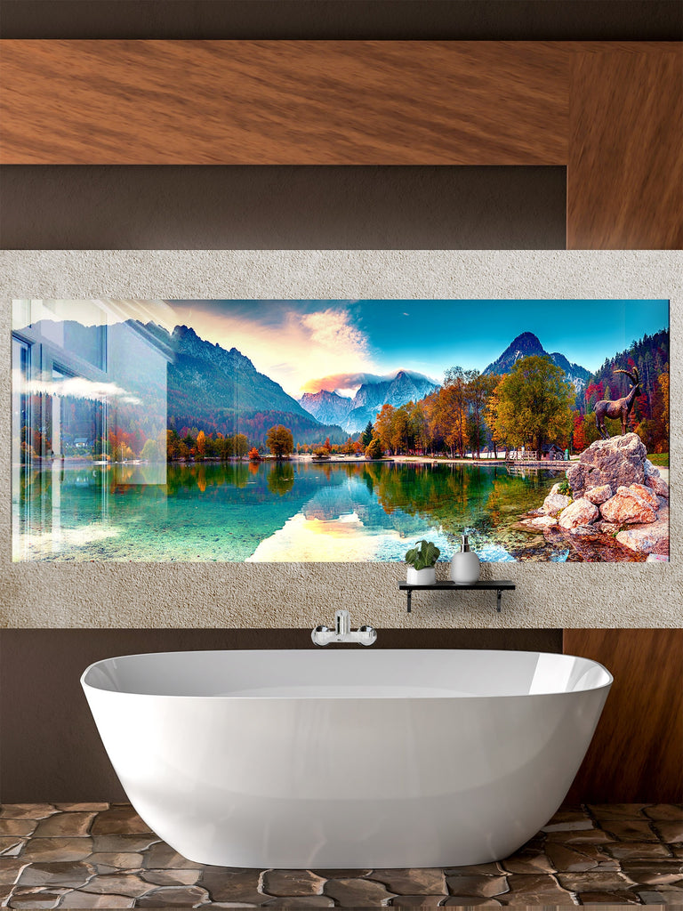 Majestic Mountain Lake – Glass Kitchen Backsplash-BacksplashArtworks