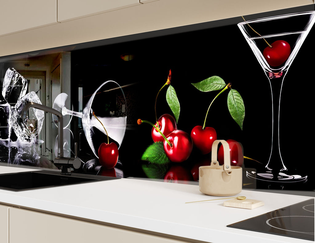 Cherry Martini Glass Kitchen Backsplash – Elegant Cocktail Design-BacksplashArtworks