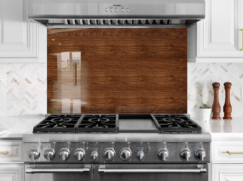 Walnut Wood Design - Tempered Glass Kitchen Backsplash-BacksplashArtworks