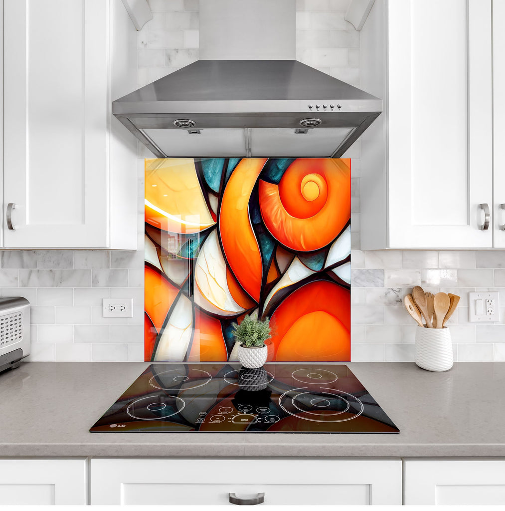 Modern Orange Swirl Stained - Glass Kitchen Backsplash-BacksplashArtworks