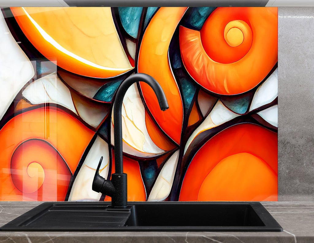 Modern Orange Swirl Stained - Glass Kitchen Backsplash-BacksplashArtworks